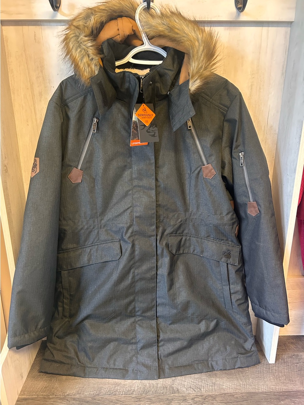 Legendary Whitetails ladies Dark Gray Parka with Faux Fur Hood